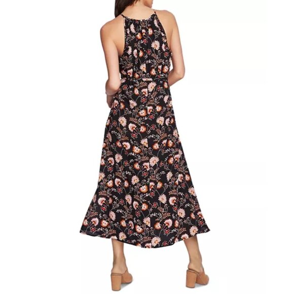 1.State High Neck Garden Maxi Dress Size XS Black Floral Ruffles Sleeveless New - Picture 4 of 10
